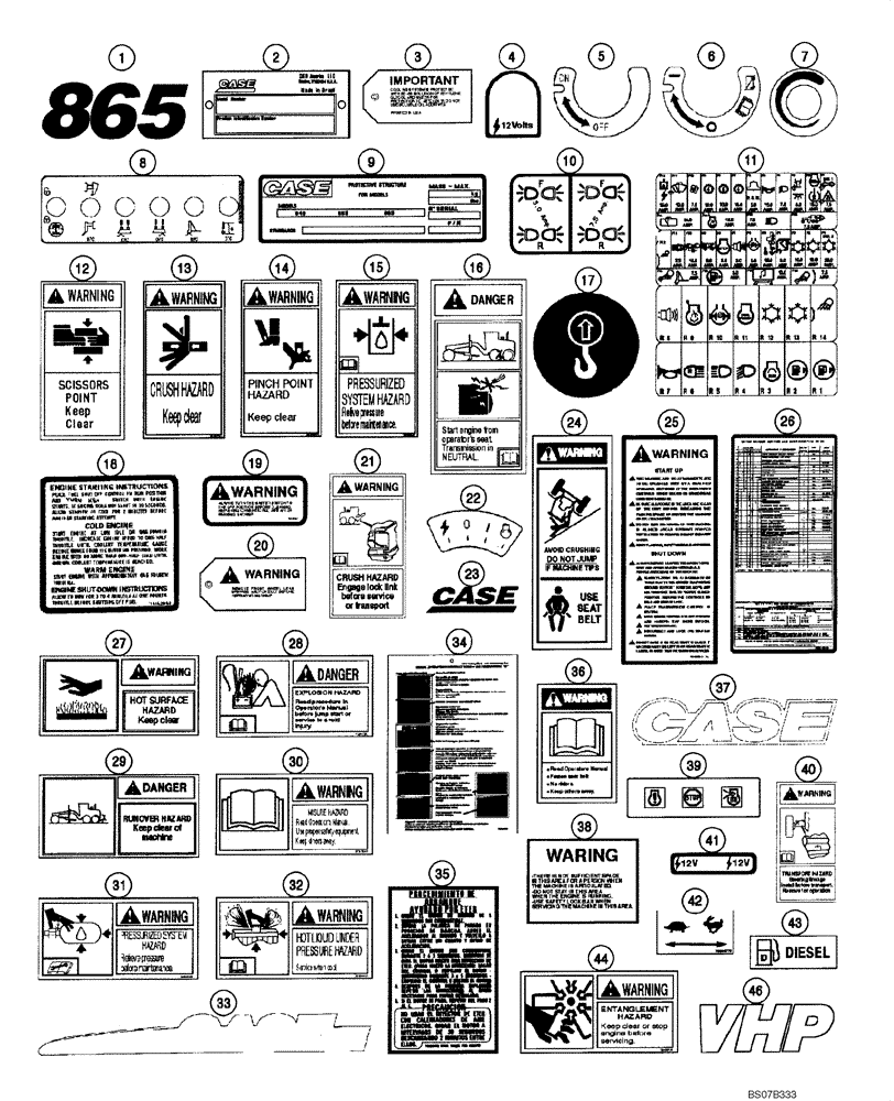 Схема запчастей Case 865 VHP - (09.58[00]) - DECALS (09) - CHASSIS