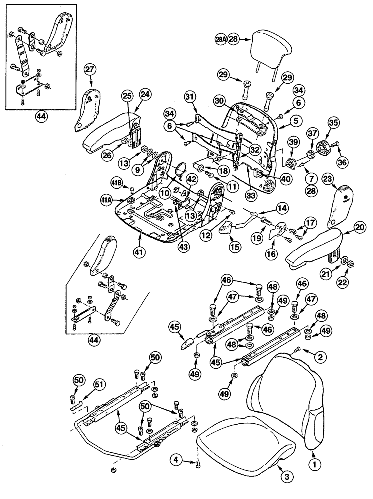 Схема запчастей Case 845 - (09.43[00]) - SEAT ASSY - UPPER SEAT ASSY (09) - CHASSIS