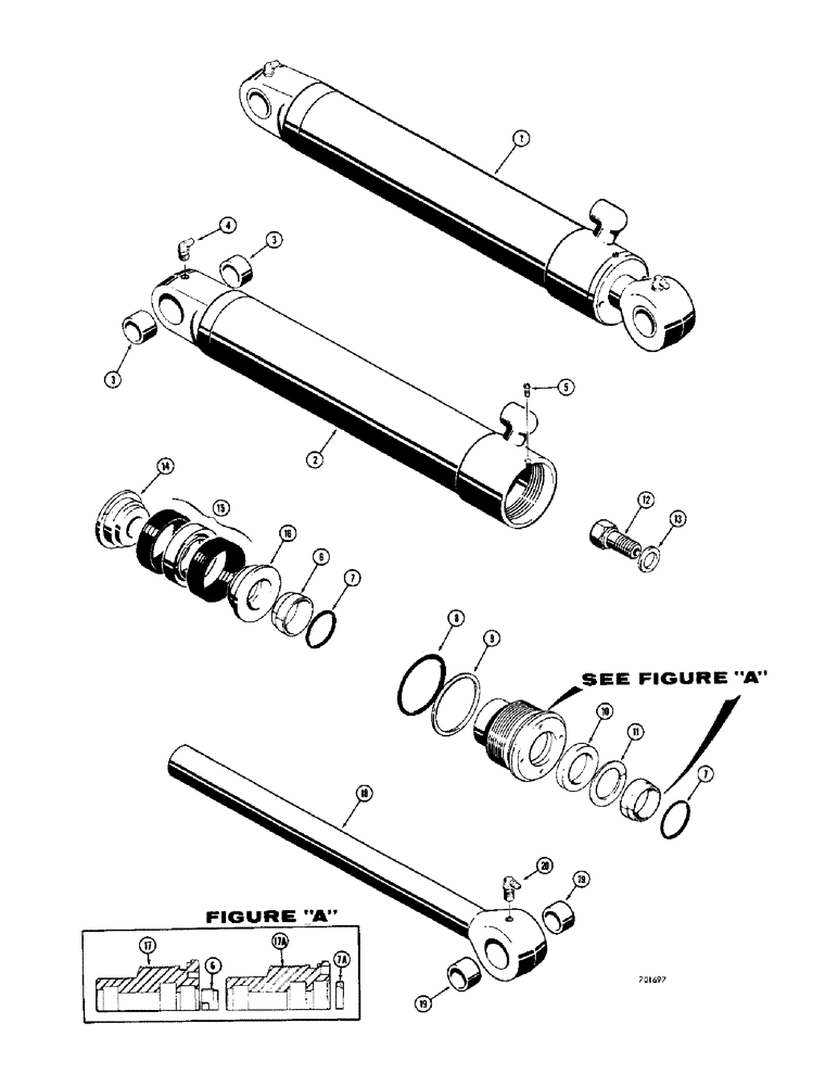 Схема запчастей Case 310G - (218) - LOADER LIFT CYLINDERS, USES SPLIT SNAP IN OUTER ROD WIPER (07) - HYDRAULIC SYSTEM