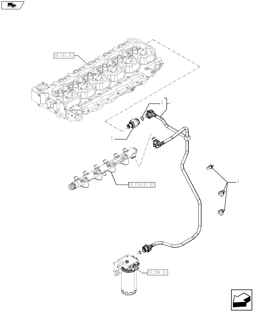 Схема запчастей Case F4HFE613P A003 - (10.218.01[02]) - PIPING - FUEL (504116744) ENGINE COMPONENTS