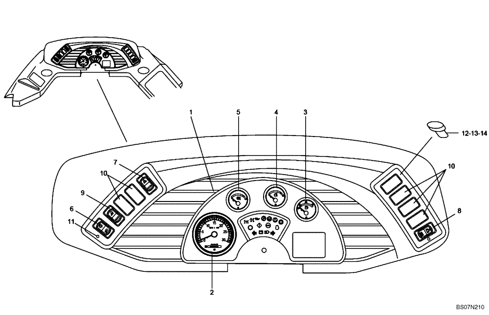 Схема запчастей Case 330B - (67A00001644[001]) - INSTRUMENT PANEL, CAB (87399409) (13) - Electrical System / Decals