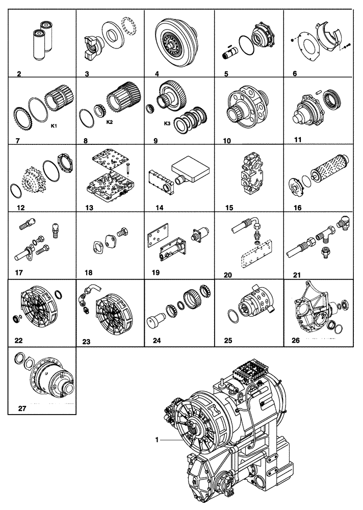 Схема запчастей Case 340B - (18A00000059[001]) - SECTION INDEX, AUTOMATIC GEARBOX (89500407978) (03) - Converter / Transmission