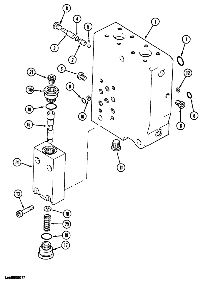 Схема запчастей Case 688 - (7-22) - DRIVE CONTROL VALVE, BRAKE RELEASE VALVE, INLET&OUTLET SECTION PIN FROM 74228 TO 74485,11501 & AFTER (07) - BRAKES