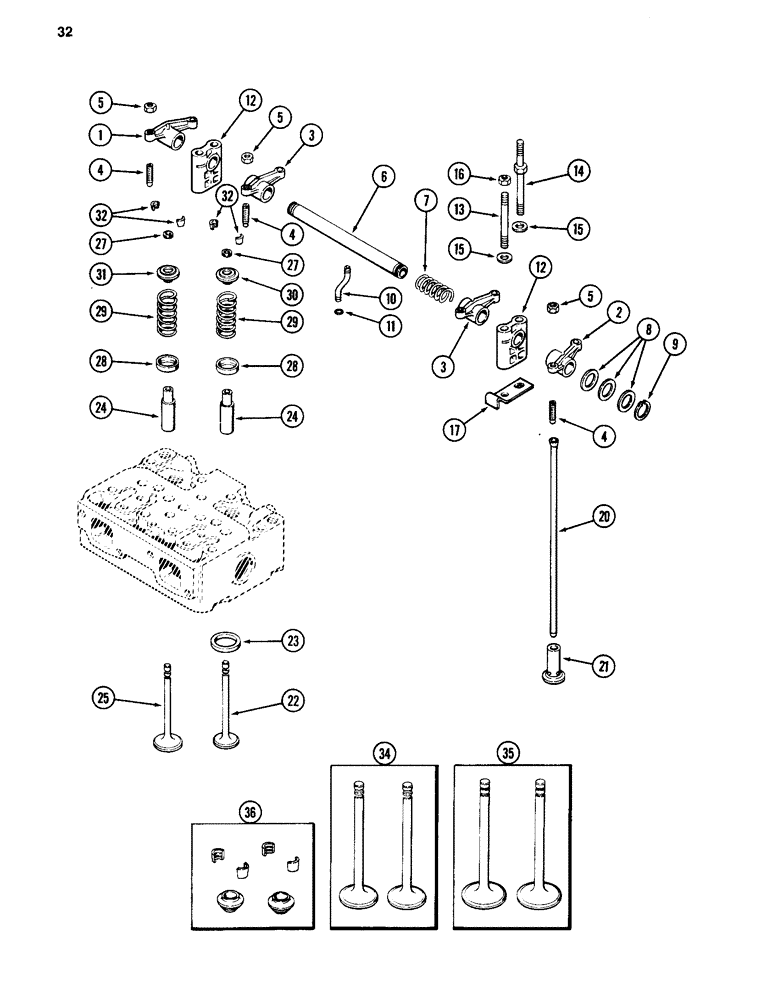 Схема запчастей Case 880C - (032) - VALVE MECHANISM, 504BD DIESEL ENGINE (01) - ENGINE