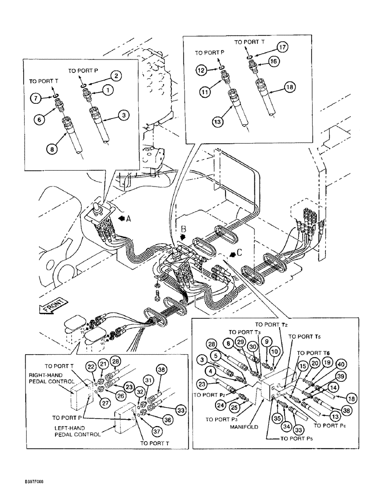 Схема запчастей Case 9010B - (8-028) - CONTROL VALVE PRESSURE AND RETURN LINES (08) - HYDRAULICS