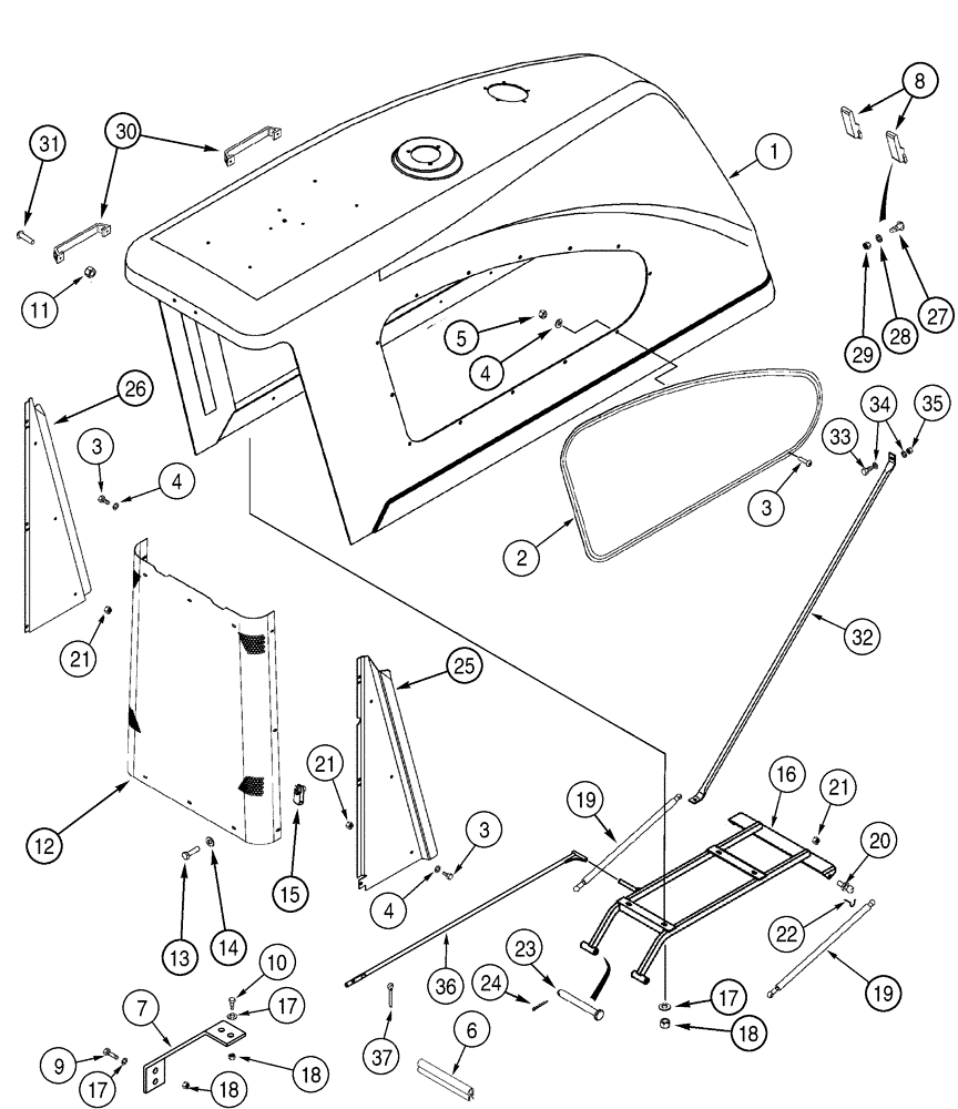 Схема запчастей Case 6030 - (09-18) - HOOD (09) - CHASSIS/ATTACHMENTS