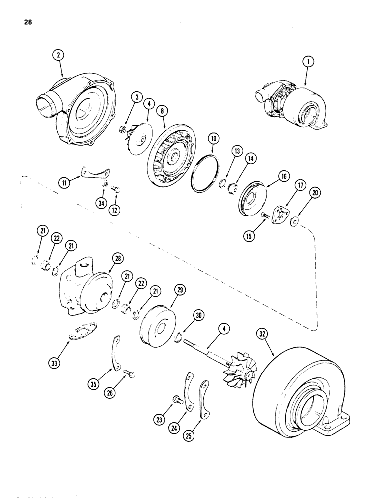 Схема запчастей Case 880D - (028) - TURBOCHARGER, 6T-590 DIESEL ENGINE (01) - ENGINE