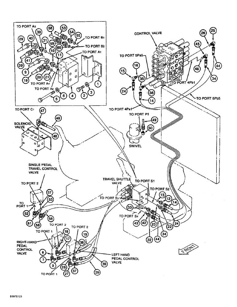 Схема запчастей Case 9060B - (8-078) - TRAVEL CONTROL LINES, PIN EAC0601026 (08) - HYDRAULICS