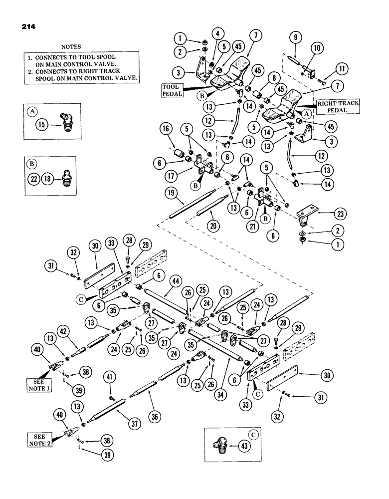 Схема запчастей Case 980B - (214) - PEDALS AND ATTACHING PARTS FOR:, RIGHT TRACK AND TOOL CONTROL, (USED ON UNITS PRIOR TO PIN 6204051) (05) - UPPERSTRUCTURE CHASSIS