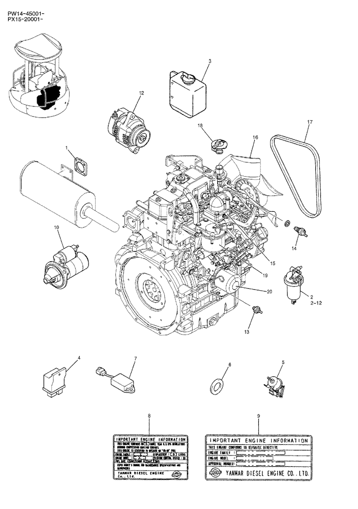 Схема запчастей Case CX36B - (01-005) - ENGINE ASSY (05) - SUPERSTRUCTURE