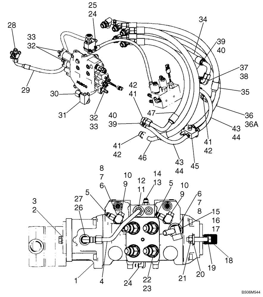 Схема запчастей Case 465 - (06-04D) - HYDROSTATICS - PUMP, SUPPLY AND RETURN, FITTINGS (465 WITH PILOT CONTROL) (06) - POWER TRAIN