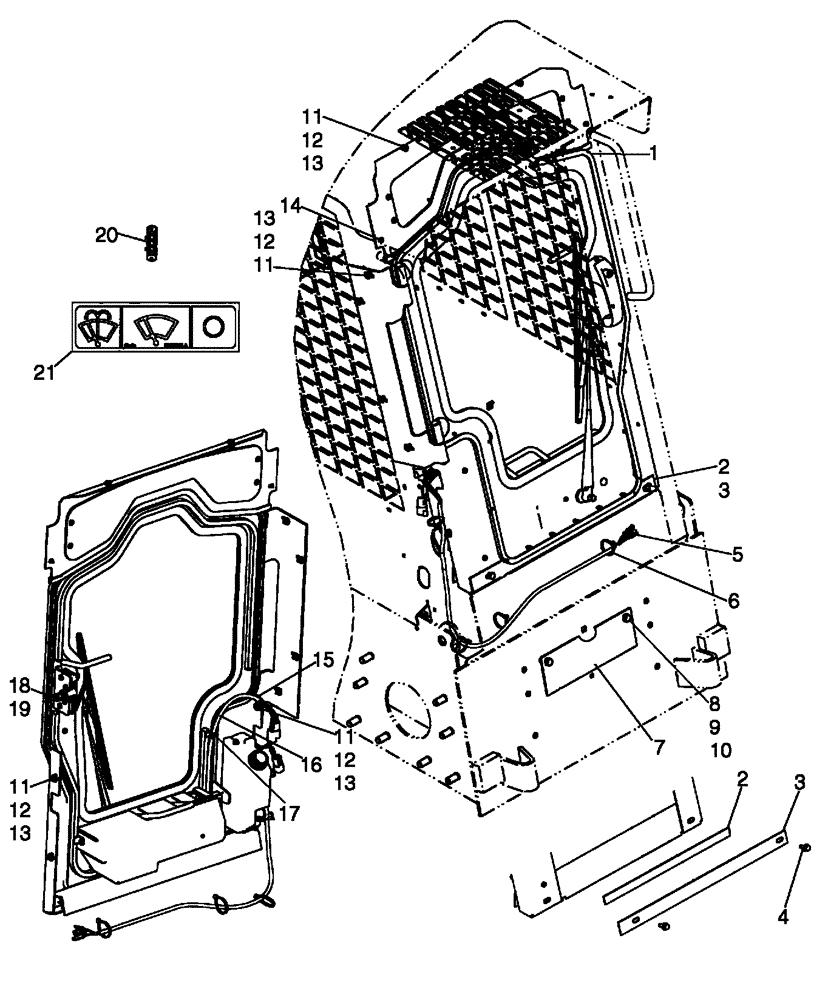 Схема запчастей Case 430 - (09-25) - CAB DOOR - WITHOUT SPRING ASSIST, IF USED (09) - CHASSIS