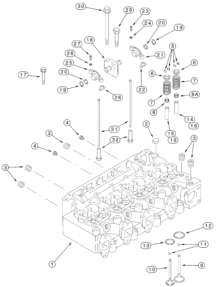 Схема запчастей Case 550H - (2-19) - CYLINDER HEAD, VALVE MECHANISM, 4-390 EMISSIONS CERTIFIED ENGINE (02) - ENGINE