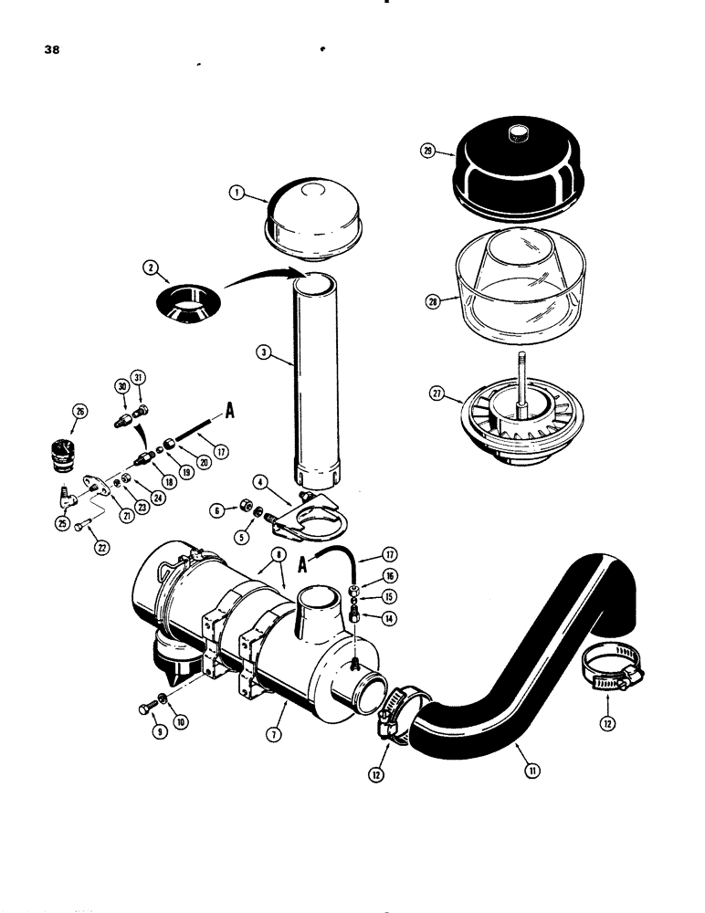 Схема запчастей Case 450B - (038) - AIR CLEANER SYSTEM, MODELS WITHOUT TURBOCHARGED ENGINE (01) - ENGINE