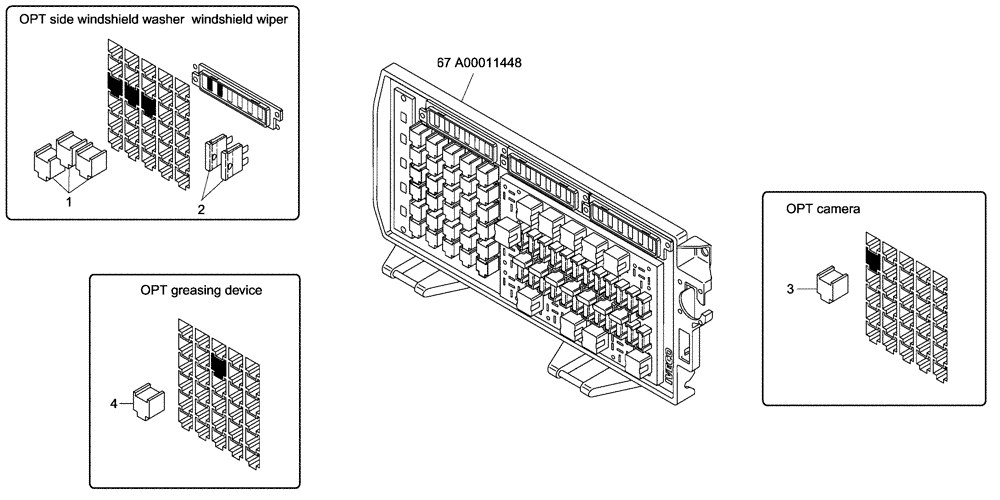 Схема запчастей Case 335 - (67A01011448[001]) - ELECTRICAL CIRCUIT - ELECTRONIC UNIT, CONTROL - OPTION (87551834) (13) - Electrical System / Decals