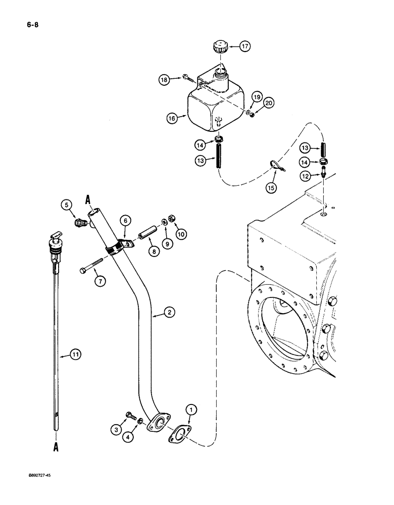 Схема запчастей Case 650 - (6-08) - TRANSMISSION MOUNTING, DIPSTICK,, AND FLUID RECOVERY BOTTLE (06) - POWER TRAIN