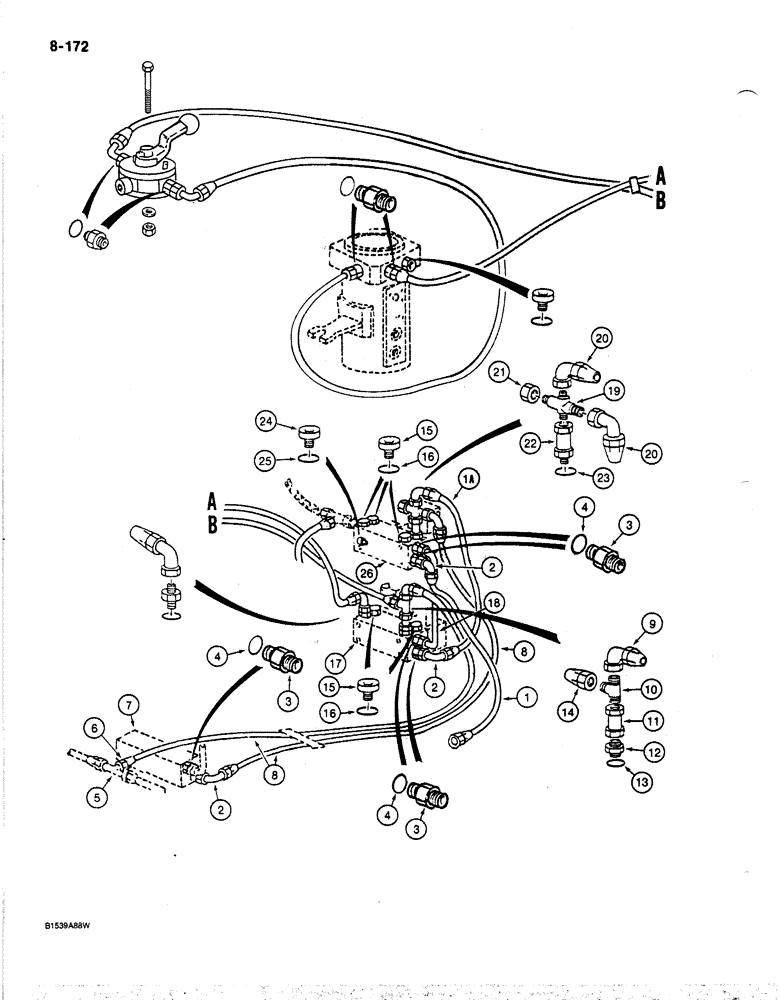 Схема запчастей Case 170B - (8-172) - HYDRAULIC CONTROL CIRCUIT, FOR SOLENOID CONTROL VALVES, P.I.N. 74417 THRU 74456 (08) - HYDRAULICS