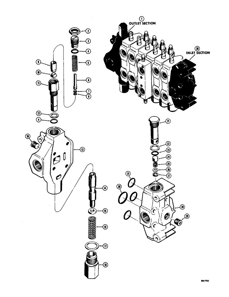 Схема запчастей Case 34 - (46) - D40758 BACKHOE OUTLET SECTION, D40753 BACKHOE INLET SECTION 