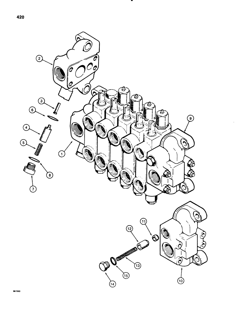 Схема запчастей Case 580E - (420) - BACKHOE CONTROL VALVE, OUTLET SECTION, INLET SECTION (08) - HYDRAULICS