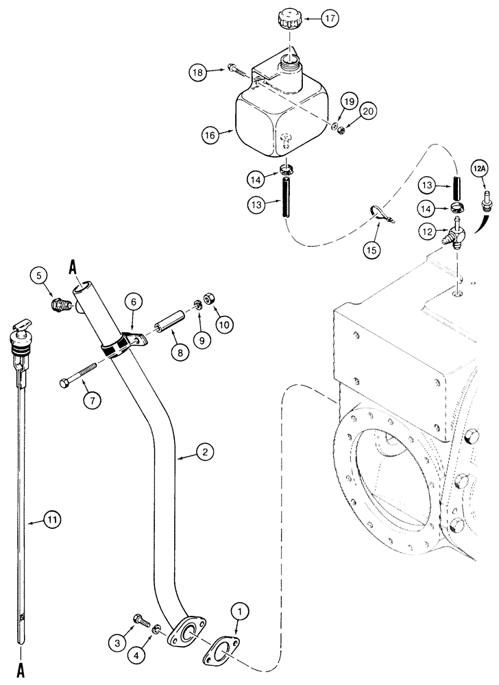 Схема запчастей Case 850E - (6-06) - TRANSMISSION DIPSTICK AND FLUID RECOVERY BOTTLE (06) - POWER TRAIN