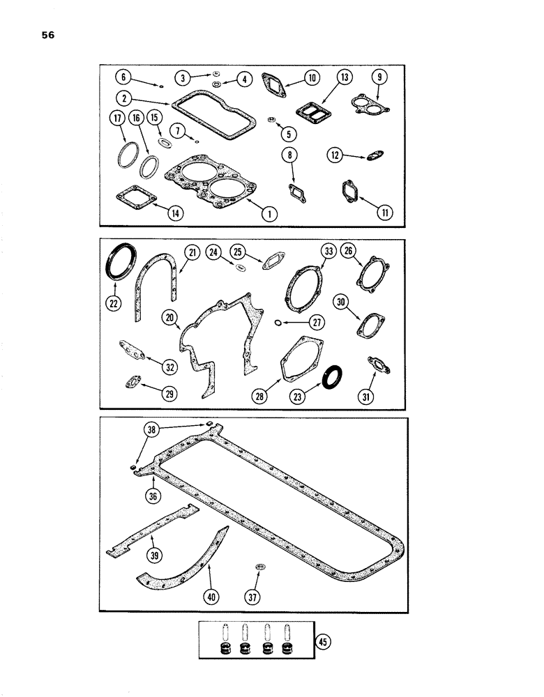 Схема запчастей Case 1280 - (056) - ENGINE GASKET KITS, 504BDT DIESEL ENGINE (01) - ENGINE