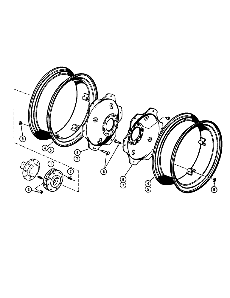 Схема запчастей Case 430CK - (088[2]) - DUAL REAR WHEEL ATTACHMENT 