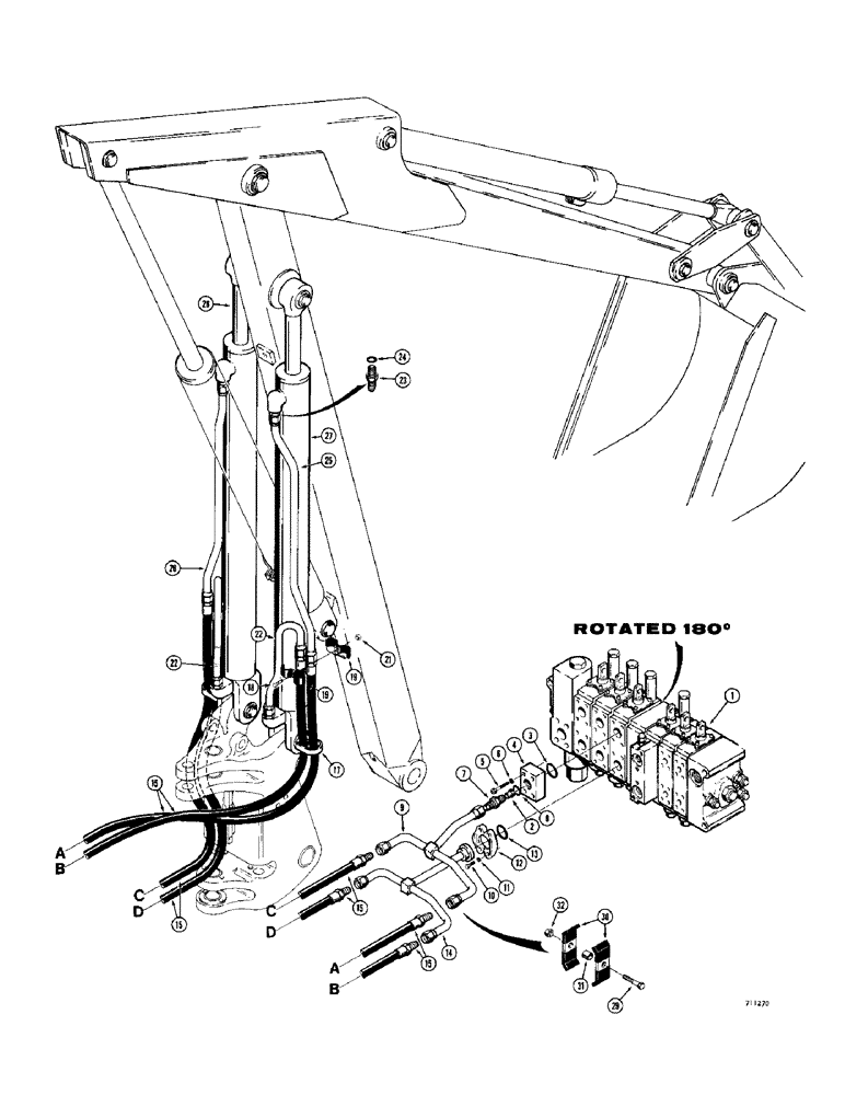 Схема запчастей Case 780 - (300) - BACKHOE BOOM HYDRAULIC CIRCUIT, BEFORE TRACTOR SN. 5500550 (08) - HYDRAULICS