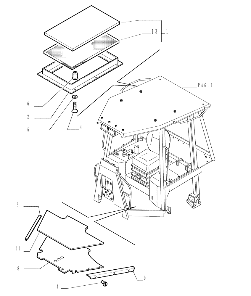 Схема запчастей Case 1850K - (9.651[11]) - ROPS CANOPY - COVERING - OPTIONAL CODE 784111231 (19) - OPTIONS