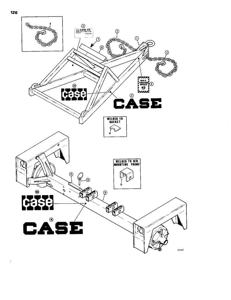 Схема запчастей Case 26B - (126) - TRANS-PAC TRAILER, HITCH AND AXLE ASSEMBLY 