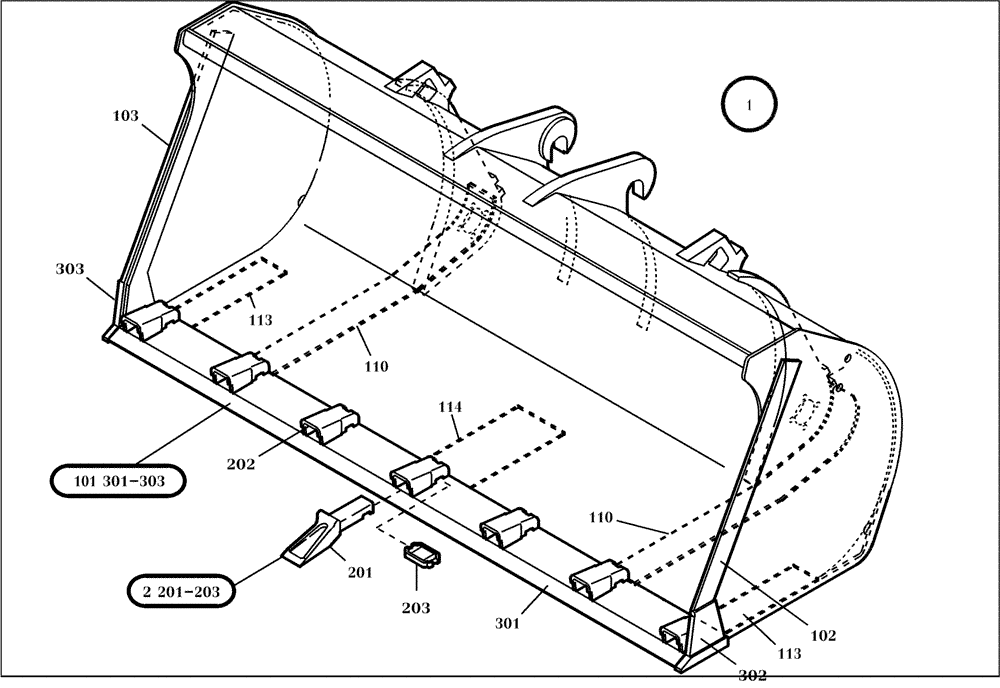 Схема запчастей Case 321D - (64.212[002]) - LIGHT GOODS BUCKET 1200 L (OPTION) (S/N 591052-UP) No Description