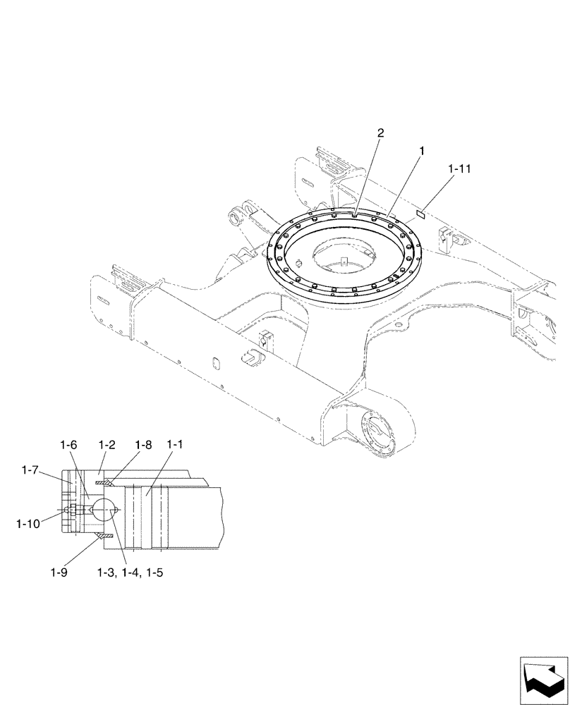 Схема запчастей Case CX50B - (02-006) - RING ASSY, SLEWING (39) - FRAMES AND BALLASTING