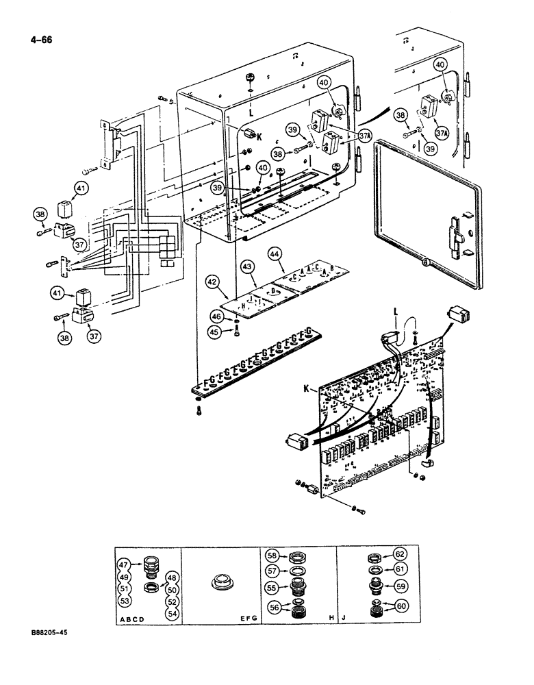 Схема запчастей Case 125B - (4-66) - ELECTRICAL BOX, P.I.N. 74631 THROUGH 74879 (04) - ELECTRICAL SYSTEMS