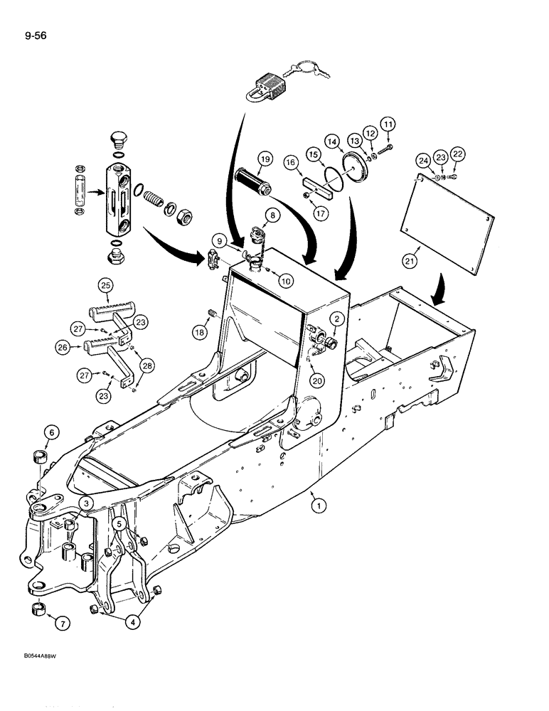 Схема запчастей Case 780D - (9-056) - CHASSIS, STEPS, AND HYDRAULIC OIL LEVEL GAUGE (09) - CHASSIS/ATTACHMENTS