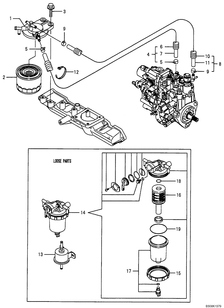 Схема запчастей Case CX50B - (08-014) - FUEL LINE ENGINE COMPONENTS