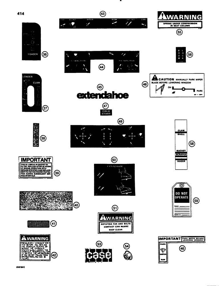 Схема запчастей Case 780B - (414) - DECAL KIT, USED ON MODELS WITH BLACK AND YELLOW COLOR SCHEME (09) - CHASSIS/ATTACHMENTS