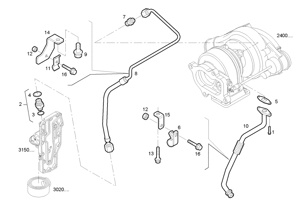 Схема запчастей Case F4GE9454K J604 - (3063.006) - TURBOCHARGER OIL LINES 