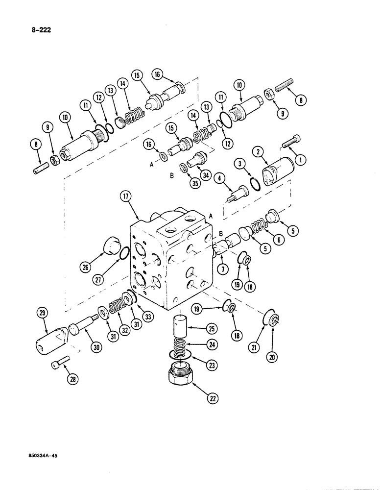 Схема запчастей Case 125B - (8-222) - SWING & DRIVE CONTROL VALVE, SWING CONTROL VALVE SECTION P.I.N. 74251-74963,21801-21868, 26801 & AFT (08) - HYDRAULICS