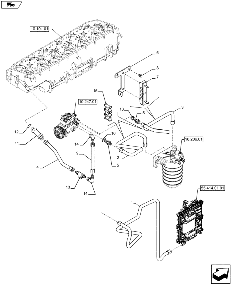 Схема запчастей Case F3DFA613A E001 - (10.218.04) - FUEL LINES & RELATED PARTS (504386745) (10) - ENGINE