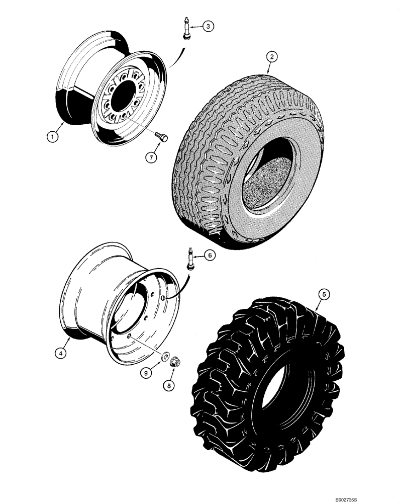 Схема запчастей Case 580M - (05-12) - WHEELS, FRONT - TIRES (05) - STEERING