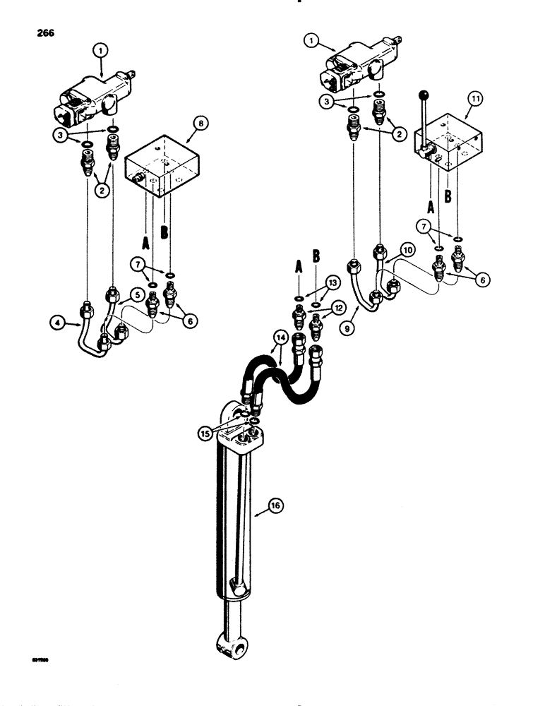 Схема запчастей Case SD100 - (266) - BACKFILL BLADE LIFT HYD. CIRCUIT, TRACTOR W/ LINE LAYER & BACKFILL BLADE, & ONE SPOOL CONTROL VALVE (35) - HYDRAULIC SYSTEMS