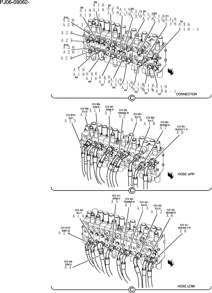 Схема запчастей Case CX50B - (100-72[2]) - HYD LINES, UPP ANGLE DOZER (86) - DOZER