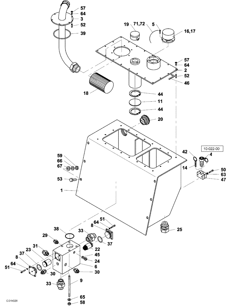 Схема запчастей Case SV223 - (10-001-00[01]) - HYDRAULIC RESERVOIR (07) - HYDRAULIC SYSTEM