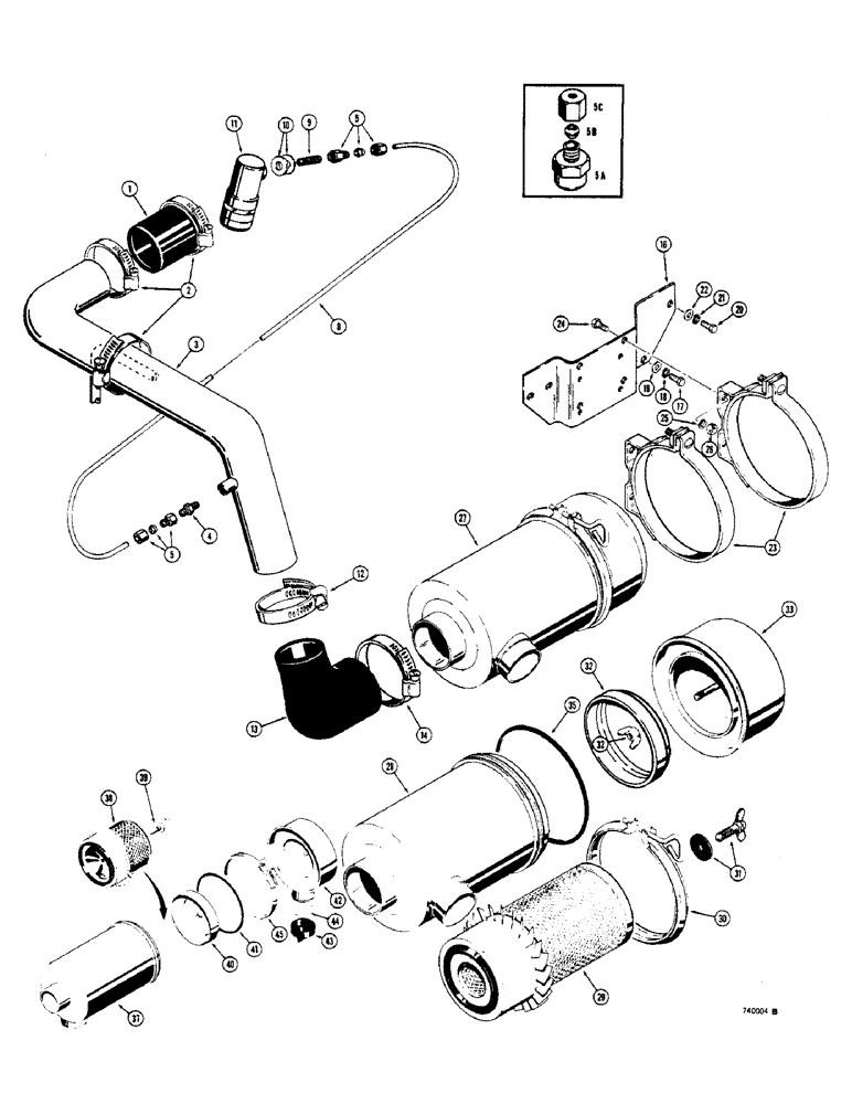 Схема запчастей Case 825 - (016) - AIR CLEANER AND RELATED PARTS (01) - ENGINE