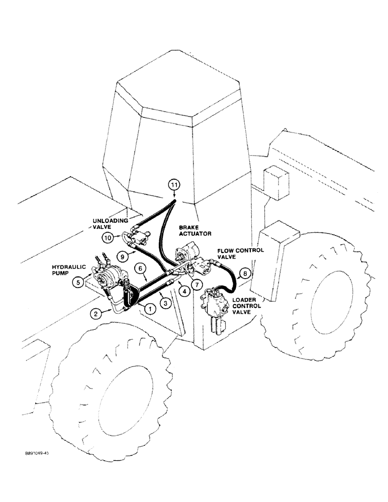 Схема запчастей Case W11B - (1-010) - PICTORIAL INDEX, BASIC HYDRAULIC CIRCUIT, USED ON MODELS W/ FUNK TRANSMISSION (00) - PICTORIAL INDEX