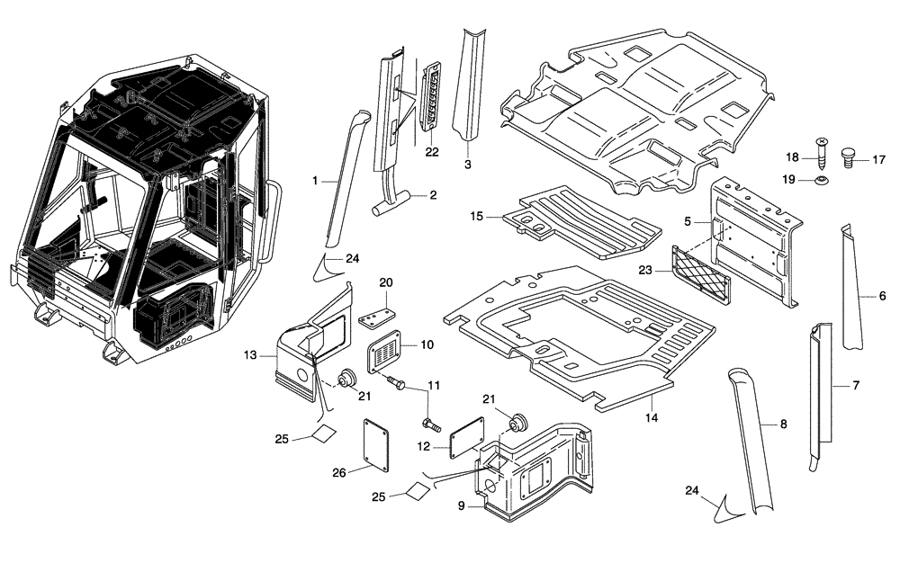 Схема запчастей Case 330 - (51A02051043[02]) - ROPS CAB - INNER PANNELS (10) - Cab/Cowlings