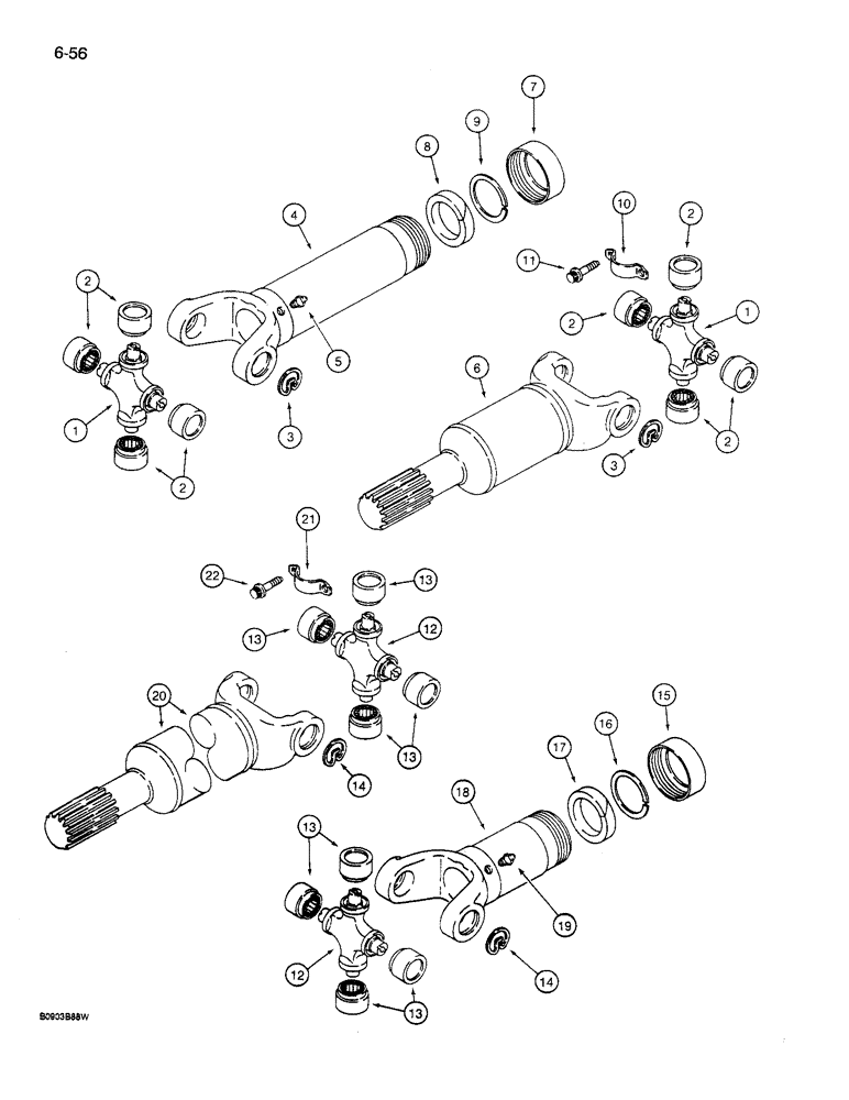 Схема запчастей Case 621 - (6-56) - CENTER AND REAR DRIVE SHAFT, CENTER DRIVE SHAFT (06) - POWER TRAIN