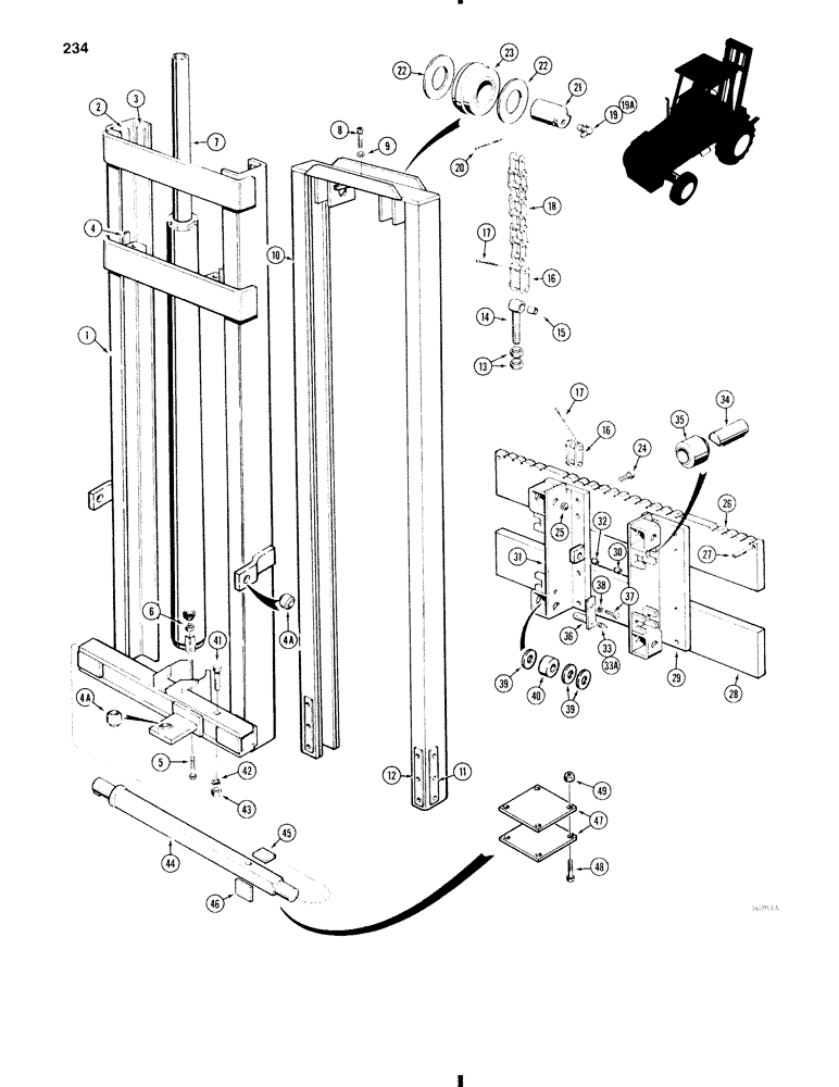 Схема запчастей Case 586C - (234) - 14-1/4 FOOT (4.3 M) MAST FOR 586C (83) - TELESCOPIC SINGLE ARM