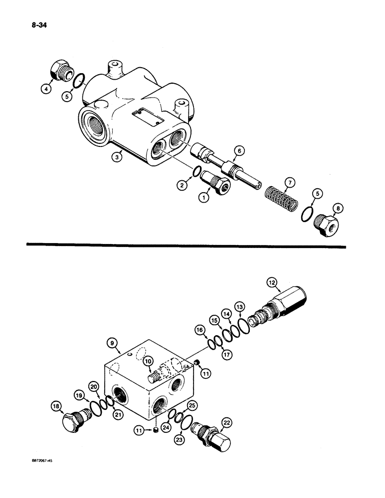 Схема запчастей Case W11B - (8-034) - FLOW CONTROL VALVE, UNLOADING VALVE (08) - HYDRAULICS