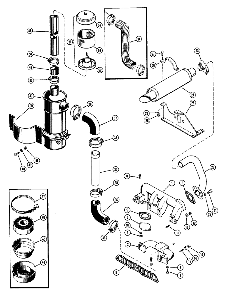 Схема запчастей Case W5 - (030) - AIR CLEANER - MANIFOLD MUFFLER, (164) SPARK IGNITION ENGINE (02) - ENGINE