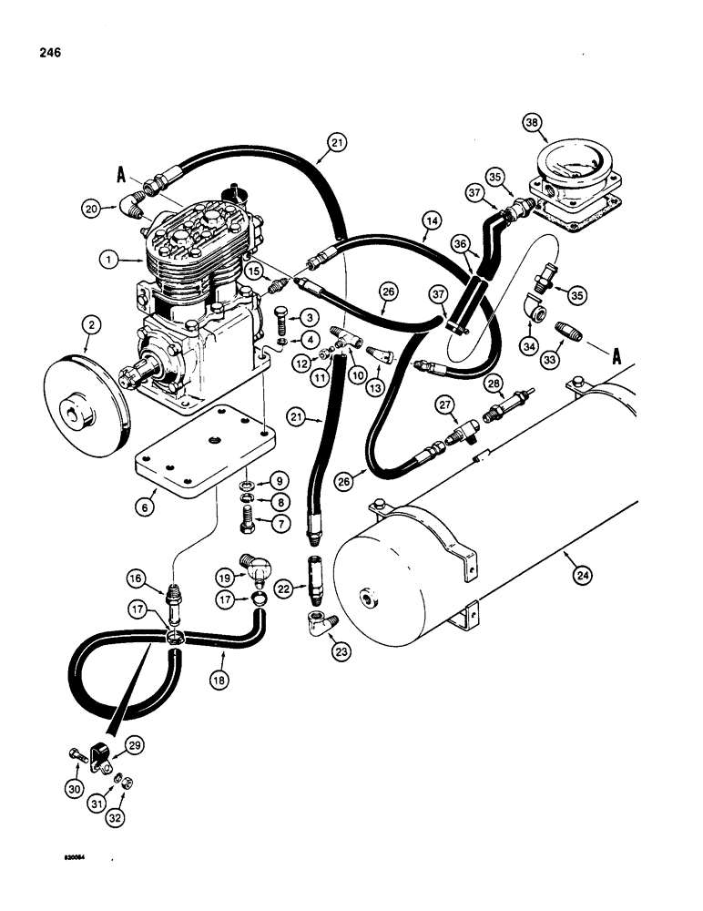 Схема запчастей Case W20 - (246) - BRAKE SYSTEM, AIR COMPRESSOR TO RESERVOIR (07) - BRAKES